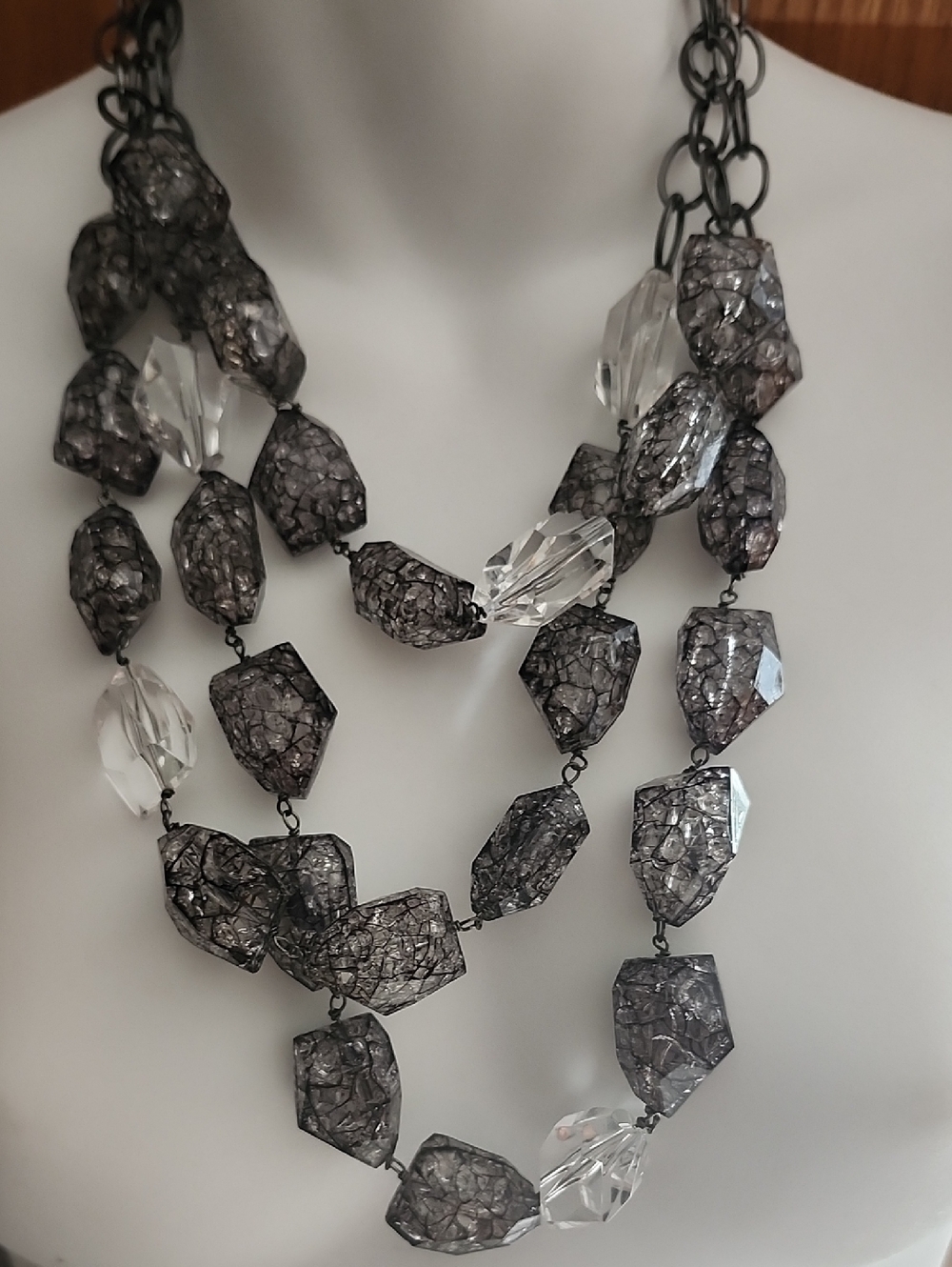 R.J. Graziano Layered Gray Crystal Statement Necklace